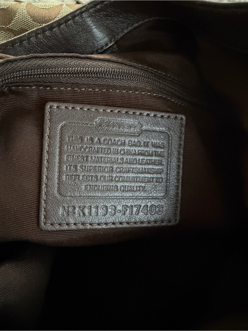 Coach Khaki and Chalk Signature Canvas Satchel with Brown Leather Trim - Picture 5 of 5
